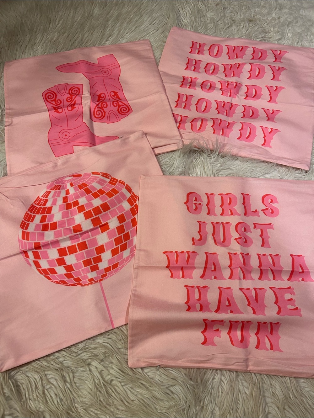 Pink Graphic pillow case cover Set - 'Girls Just Wanna Have Fun' & Disco Designs
